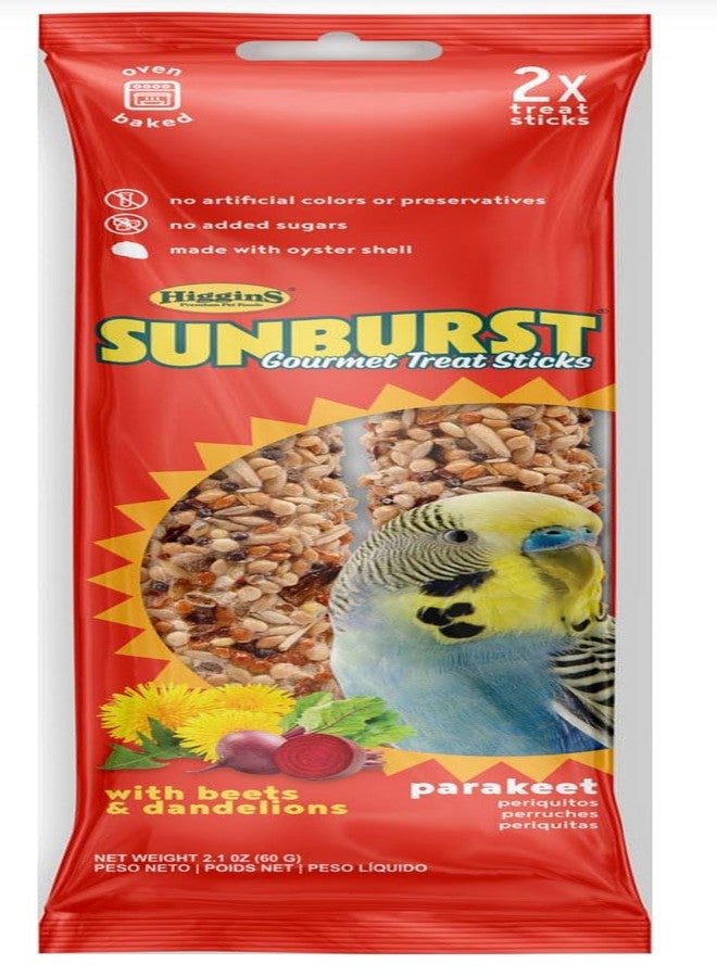 Higgins Sunburst Gourmet Avian Treat Stick for Parakeets. Beets & Dandelions 2pk. 2.1oz - Image 1